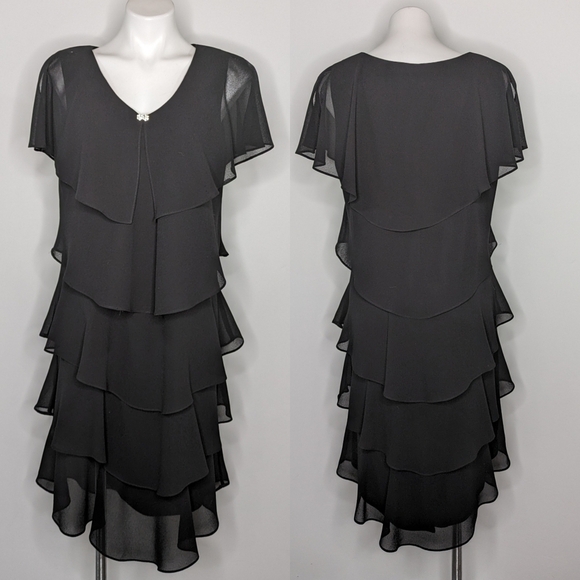 Vintage Patra black layered ruffle short sleeve dress 12 - Picture 1 of 9